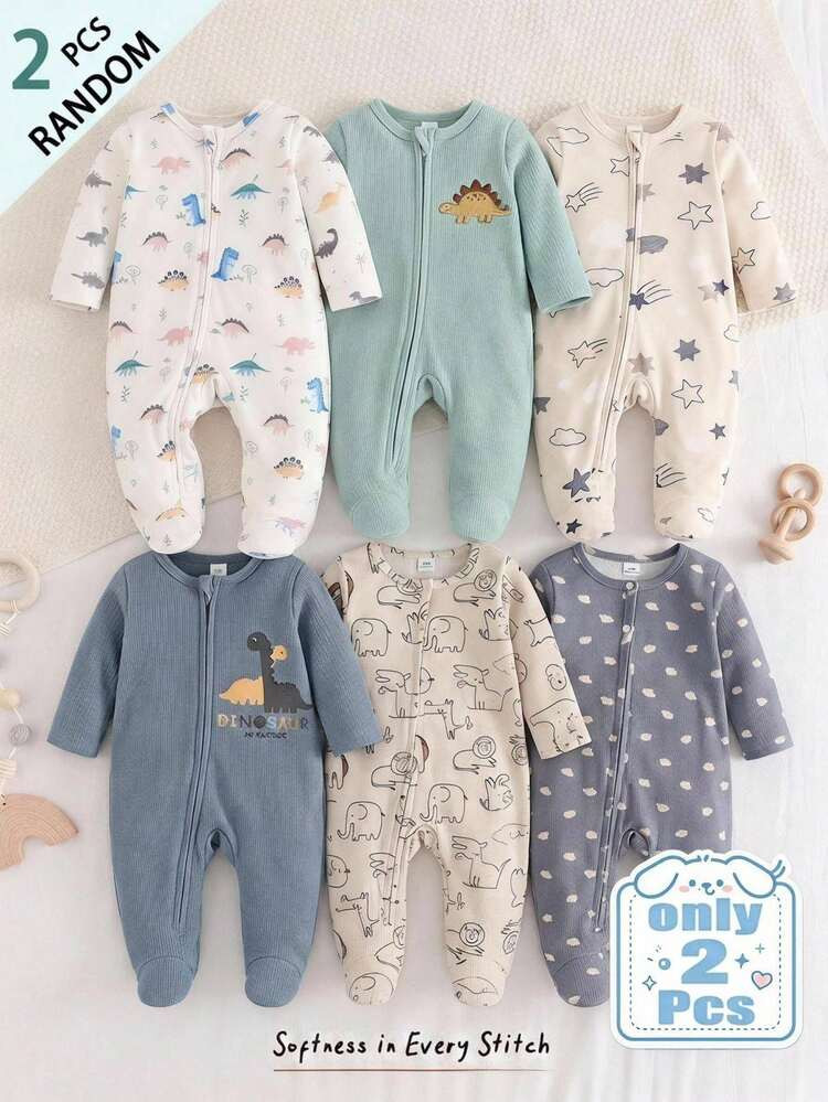 Cozy Pixies Newborn Baby Boy Baby Girl Cartoon Dinosaur Pattern Knitted Soft Round Neck Long Slee... | SHEIN