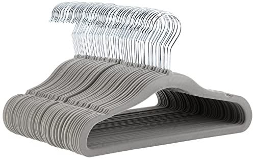 Amazon Basics Kids Velvet, Non-Slip Clothes Hangers for Infant and Toddler, 11.6 Inches (for baby clothes), Pack of 50, Gray | Amazon (US)