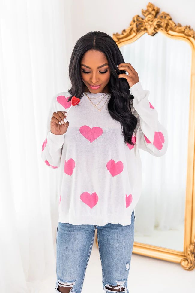 Heart Full Of Love White Sweater | The Pink Lily Boutique