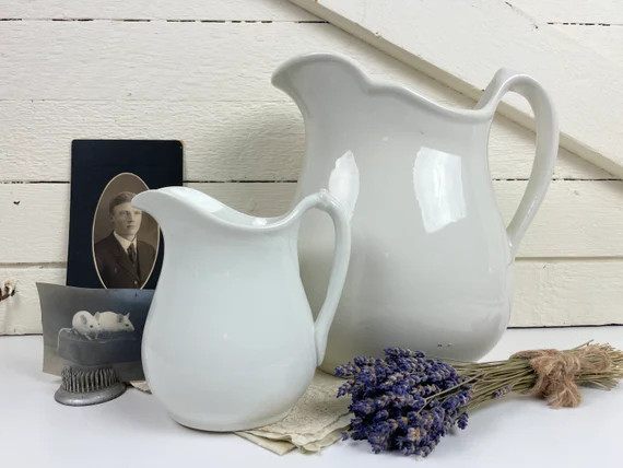 Ironstone Pitcher | Vintage white ironstone | White ironstone pitcher | Etsy (US)