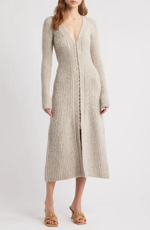 Cult Gaia Bessiana Wool Blend Long Sleeve Sweater Dress in Fog at Nordstrom, Size Small | Nordstrom