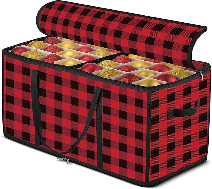 ZOBER Christmas Ornament Storage Box Plastic - Stores 128 3" Ornaments with Individual Trays - Or... | Amazon (US)