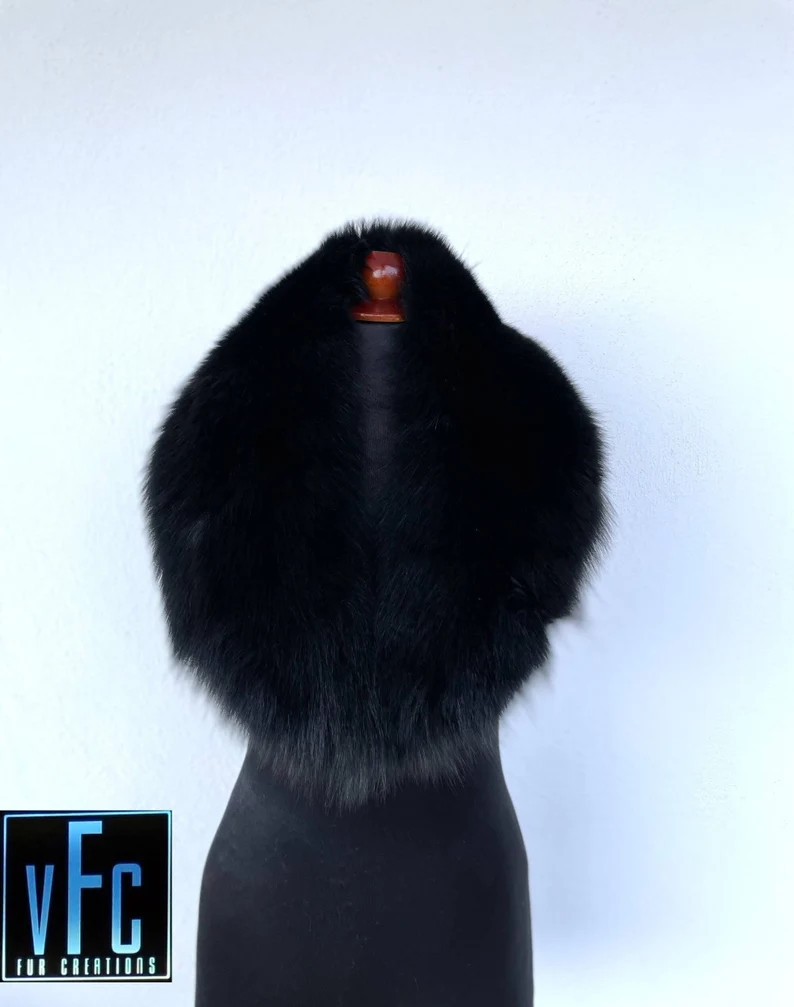 Black Fox Fur Collar, Real Fox Fur Collar, Handmade Collar, Luxury Collar - Etsy | Etsy (US)