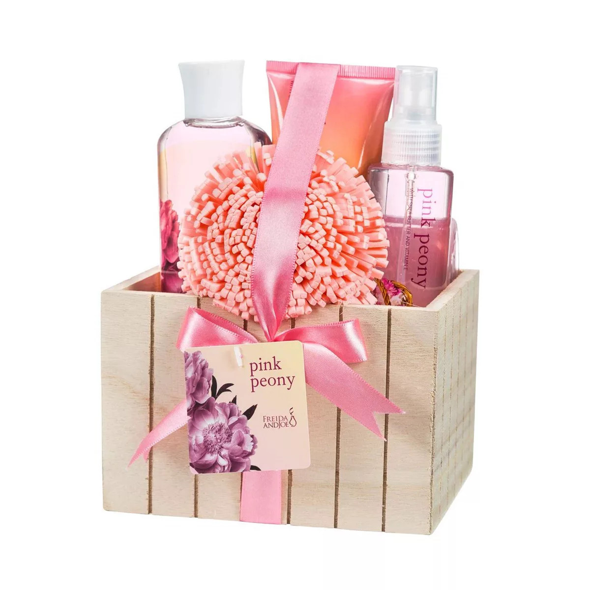 Spa Gift Basket for Women Pink Peony Scent Bath and Body Valentines Gift Set in Wood Box Home Spa... | Target
