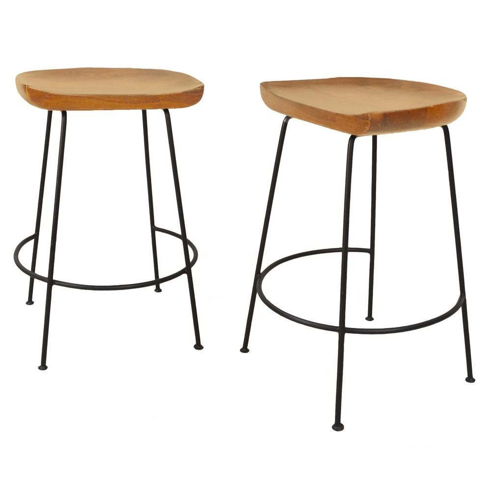 Carolina Cottage Diya 25 in Natural Stationary Stool Set of 2-CF2424NMNGTBK - The Home Depot | The Home Depot