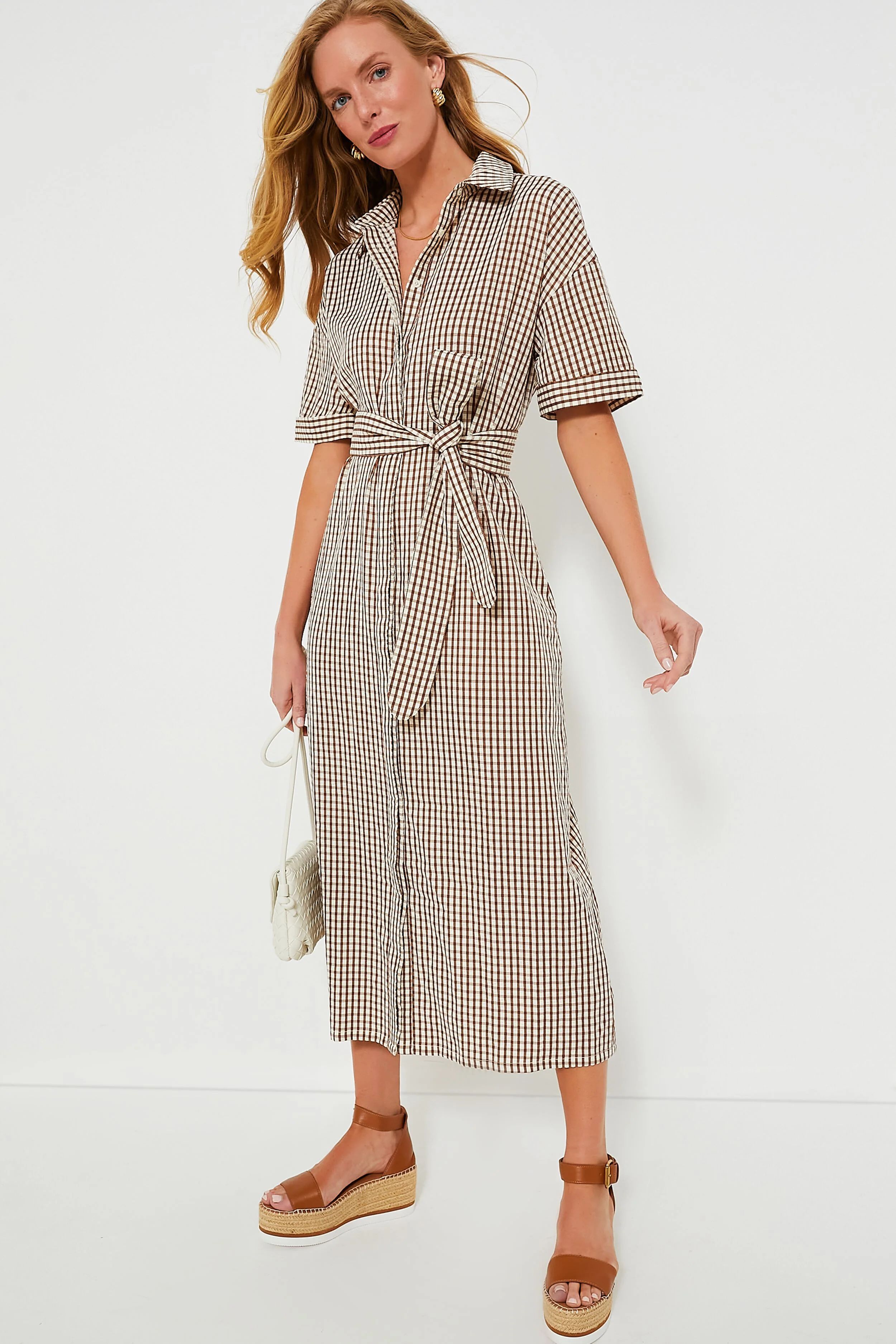 Brown Gingham Seersucker Zacara Dress | Tuckernuck (US)