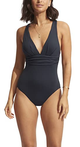 Seafolly Women's Standard Deep V Wide Strap One Piece Swimsuit, Eco Collective True Navy, 10 | Amazon (US)
