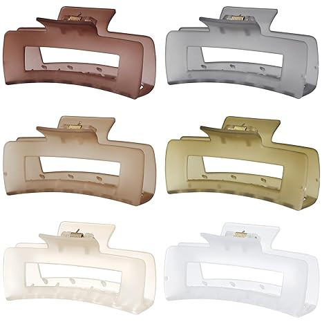 Sisiaipu 4 Inch Big Hair Claw Clips 6 Pcs Large Claw Clips for Thick Hair Square Hair Clips for W... | Amazon (US)