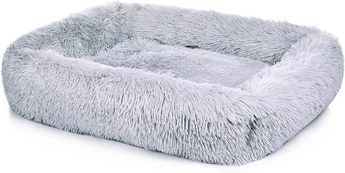 ZHEBU Fluffy Calming Dog Bed Faux Fur Anti-Anxiety Dog Bed Washable Soft Long Plush Dog Bed Self-... | Amazon (US)