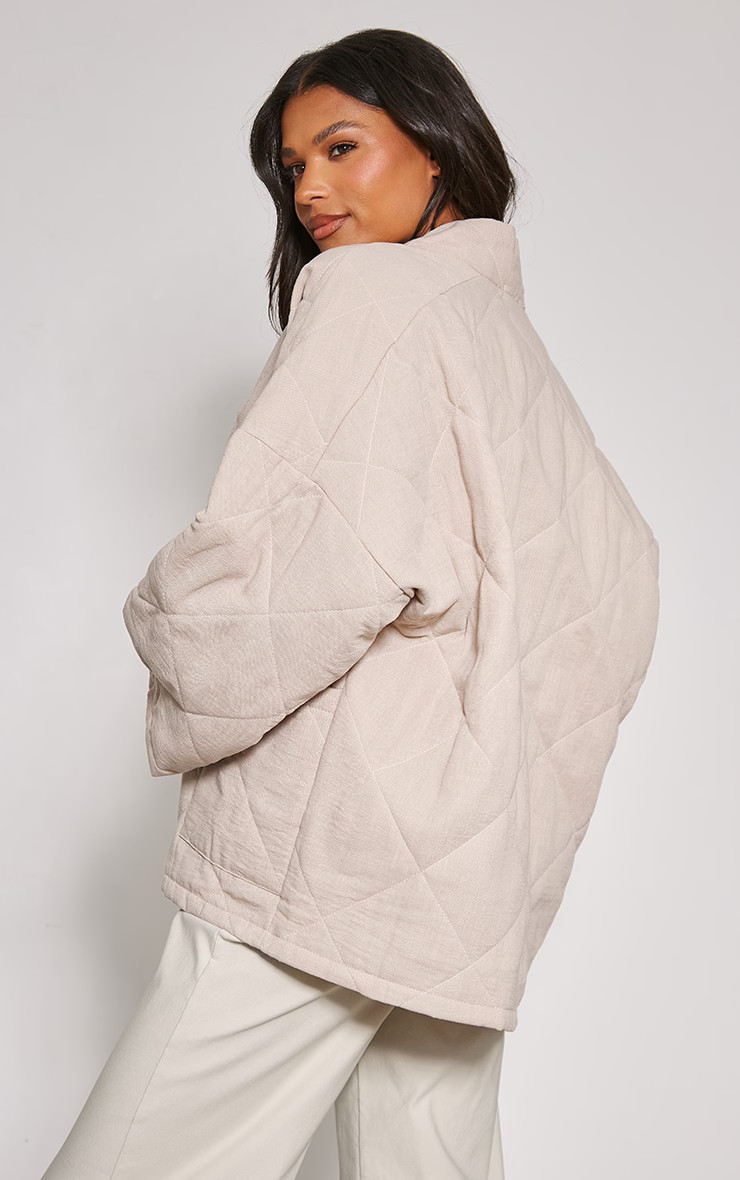 Stone Quilted Linen Look Casual Jacket | PrettyLittleThing UK
