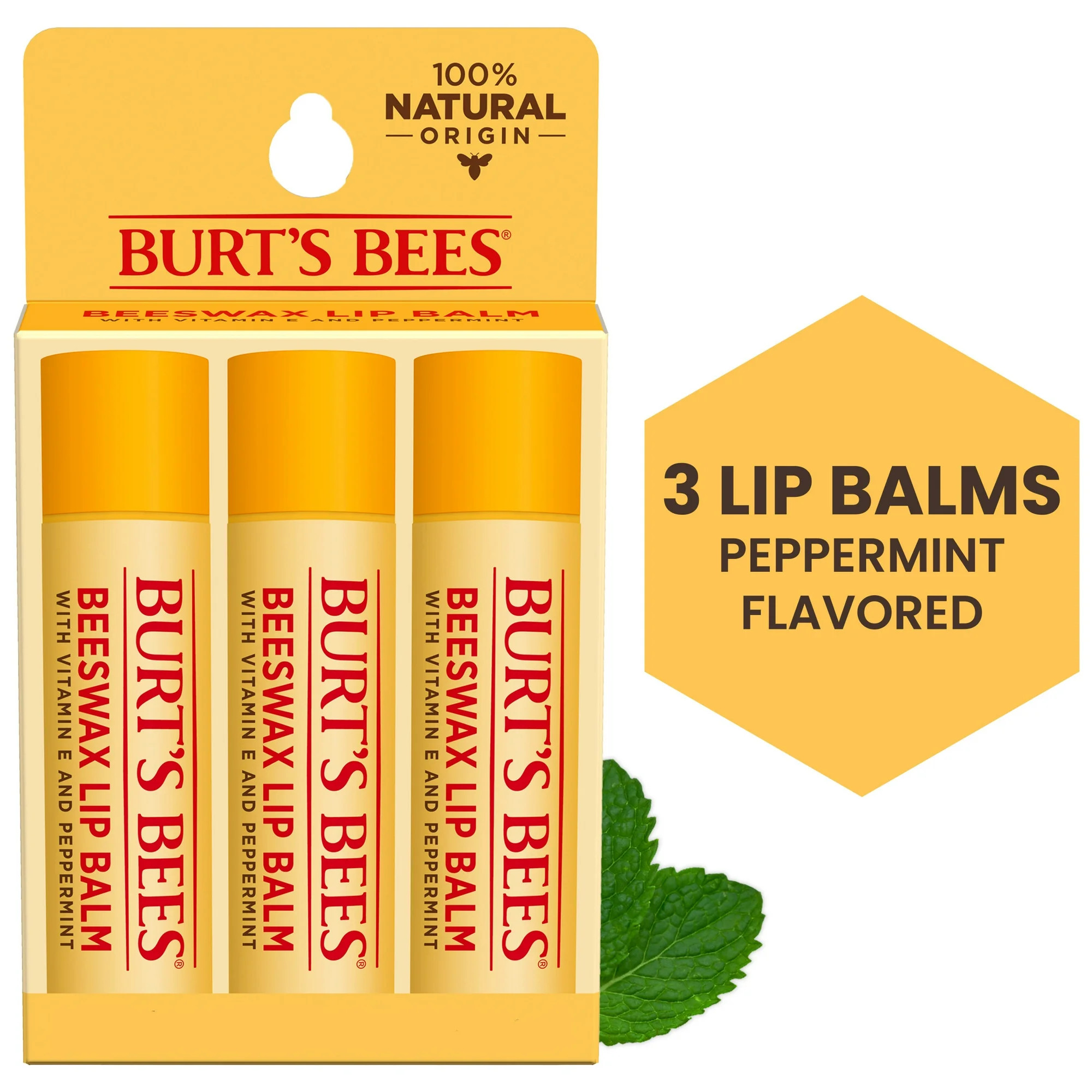 Burt's Bees Beeswax Moisturizing Lip Balm, 100% Natural Origin, Mother's Day Gift, 3 Tubes, 0.15 ... | Walmart (US)