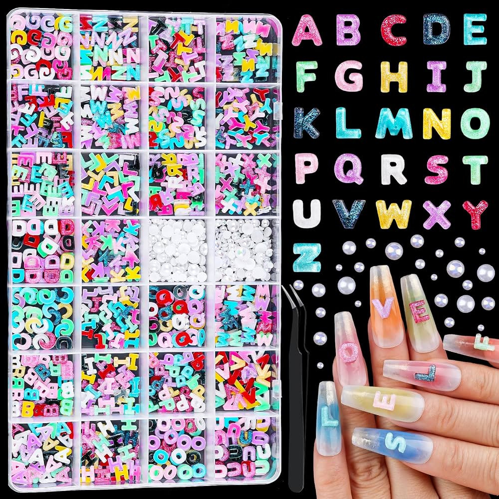 Resin Letter Nail Art Charms and Half Pearls for Women Nails DIY Supplies | Amazon (US)