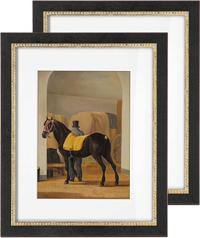 Sapowerntus 8x10 Picture Frames 5x7 with Mat, Black Gold Vintage Photo Frame Set of 2, Beaded Tri... | Amazon (US)