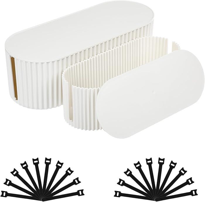 FABROK 2 Pack Cable Management Box, Cord Organizer Box with 20 Cable Ties, Power Strip Storage to... | Amazon (US)