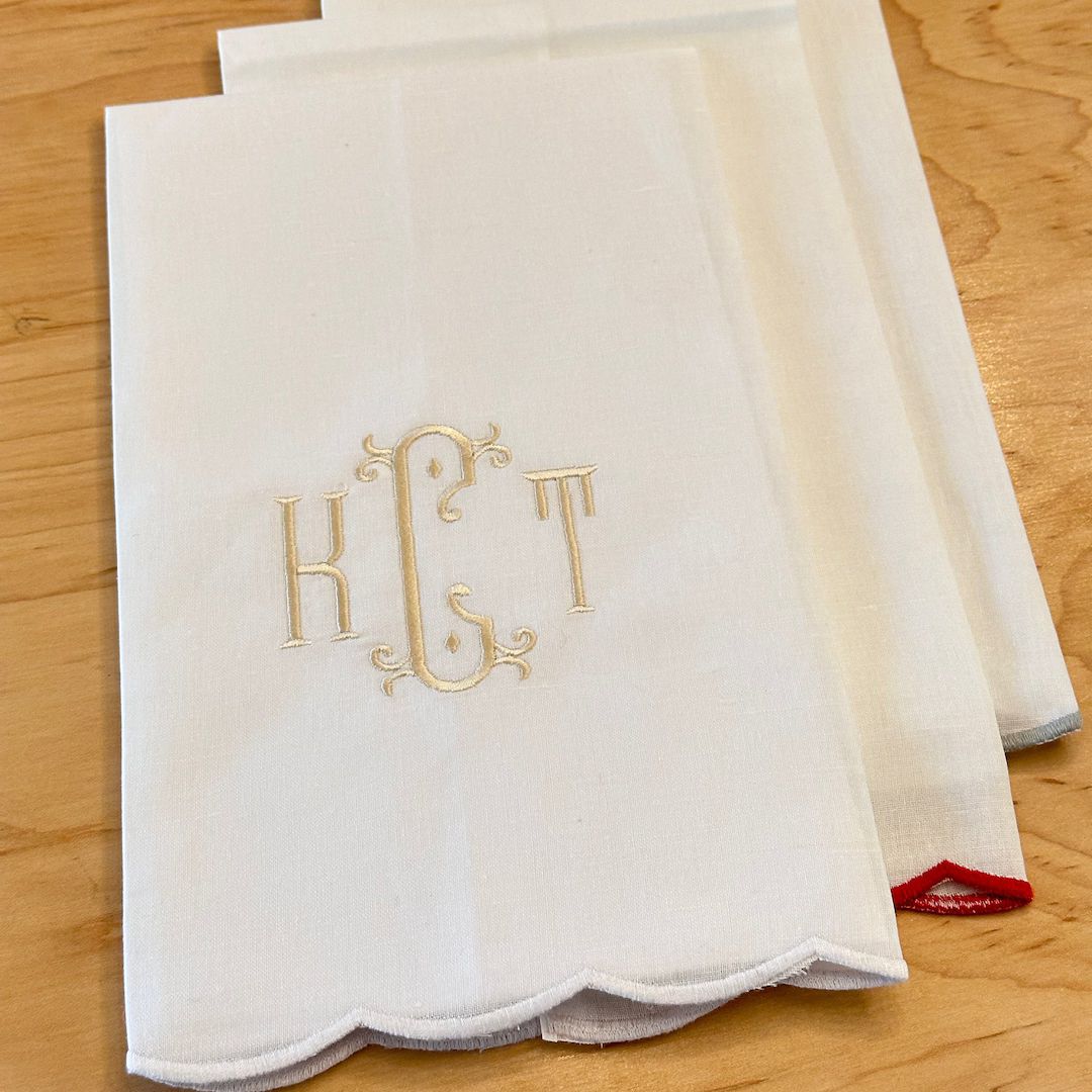 Monogram Linen Towel With Scallop Edge  Tea Towel - Etsy | Etsy (US)