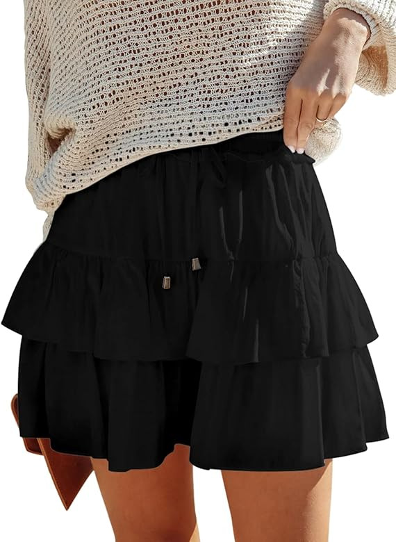 Flowy Shorts for Women Boho Ruffled Tiered Skorts Casual High Waist Mini Skirts Tennis Golf Comfy... | Amazon (US)
