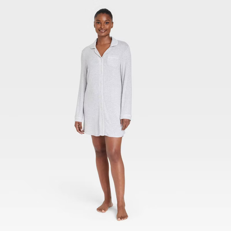 Women's Perfectly Cozy Long Sleeve Notch Collar Gown - Stars Above™ Gray | Target