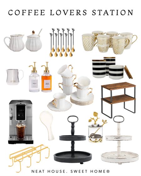 Essentials for a functional coffee station! Coffee lovers, tiered tray, coffee bar, coffee mugs, espresso machine, Amazon, gifts, sugar and creamer set.

#LTKhome #LTKFind #LTKstyletip