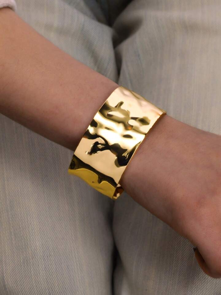 1 Pièce Bracelet De Manchette Large En Acier Inoxydable Ton Or Vintage, Adapté Au Port Quotidie... | SHEIN