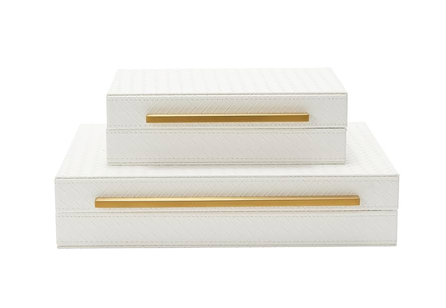Kingflux White Set of 2pcs Decorative Boxes, Home Storage Boxes Jewelry Organizer, Shelf Orgnizer... | Amazon (US)