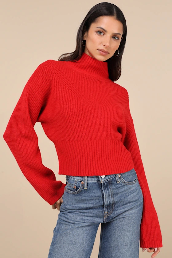 Snuggly Days Red Cropped Mock Neck Sweater | Lulus