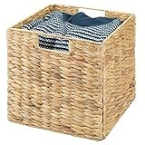 iDesign Water Hyacinth Woven Folding Storage Cube with Handles, 10.5" x 10.5" x 10.5", Charcoal | Amazon (US)
