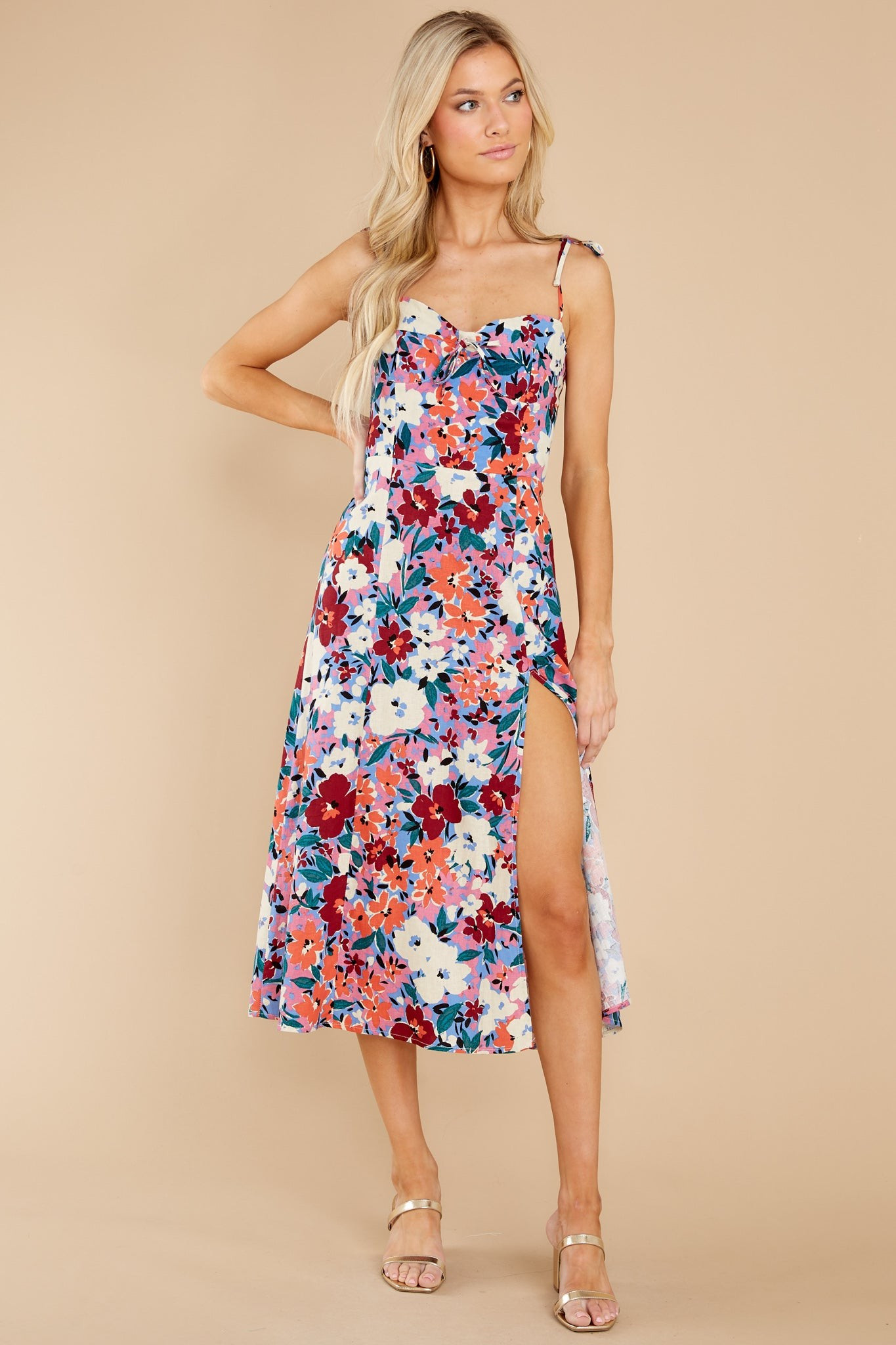 Always Mine Indigo Blue Multi Floral Print Midi Dress | Red Dress 