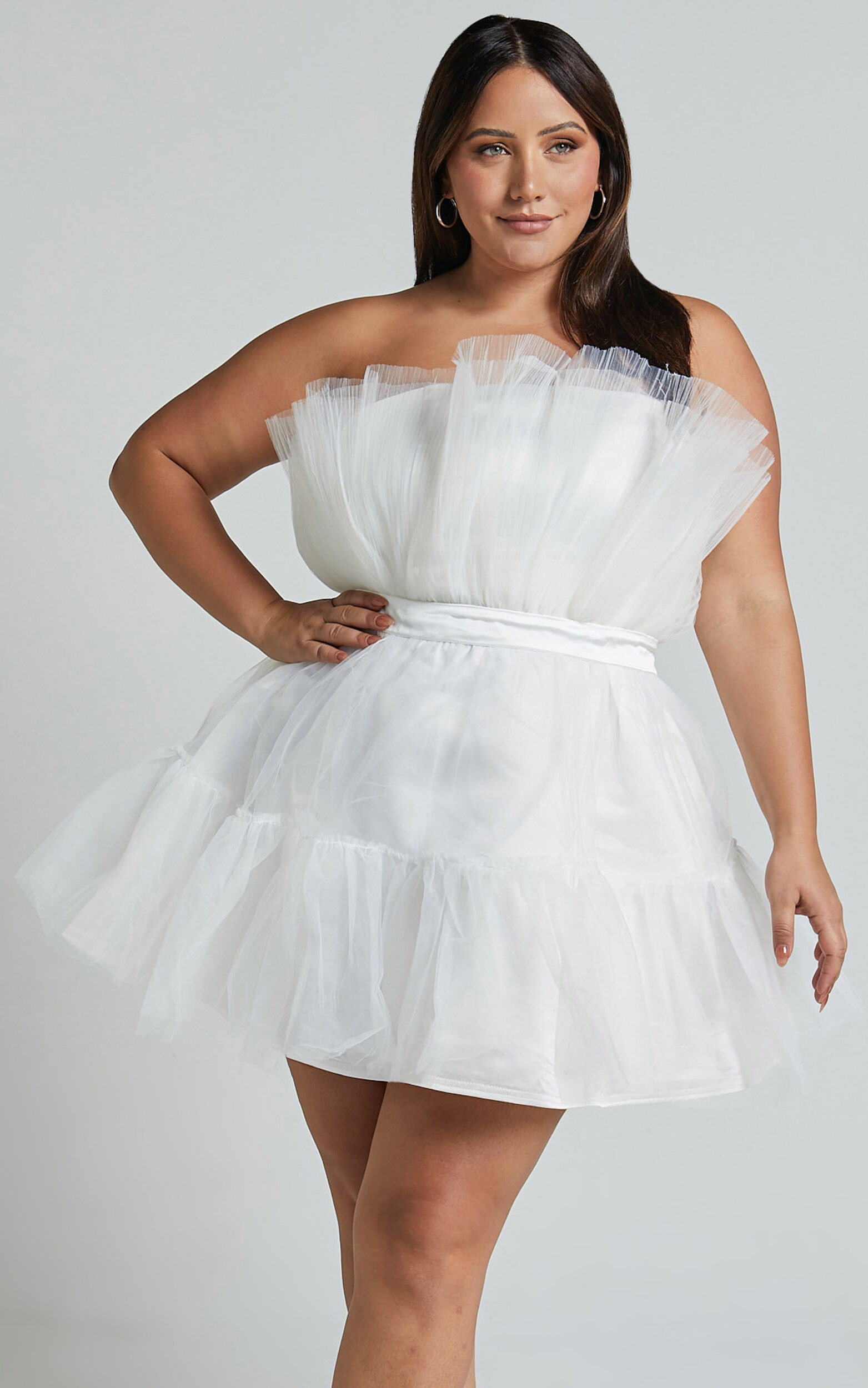 Amalya Mini Dress - Tiered Tulle Fit and Flare Dress in White | Showpo (ANZ)