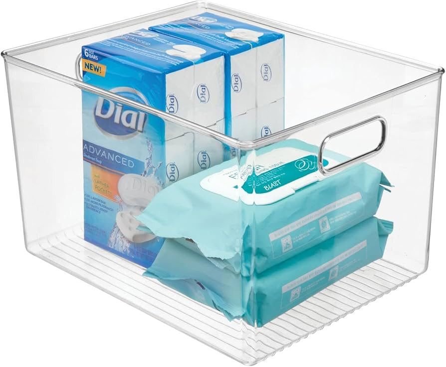 mDesign Large Modern Stackable Plastic Storage Organizer Bin Basket with Handle for Bathroom Vani... | Amazon (US)