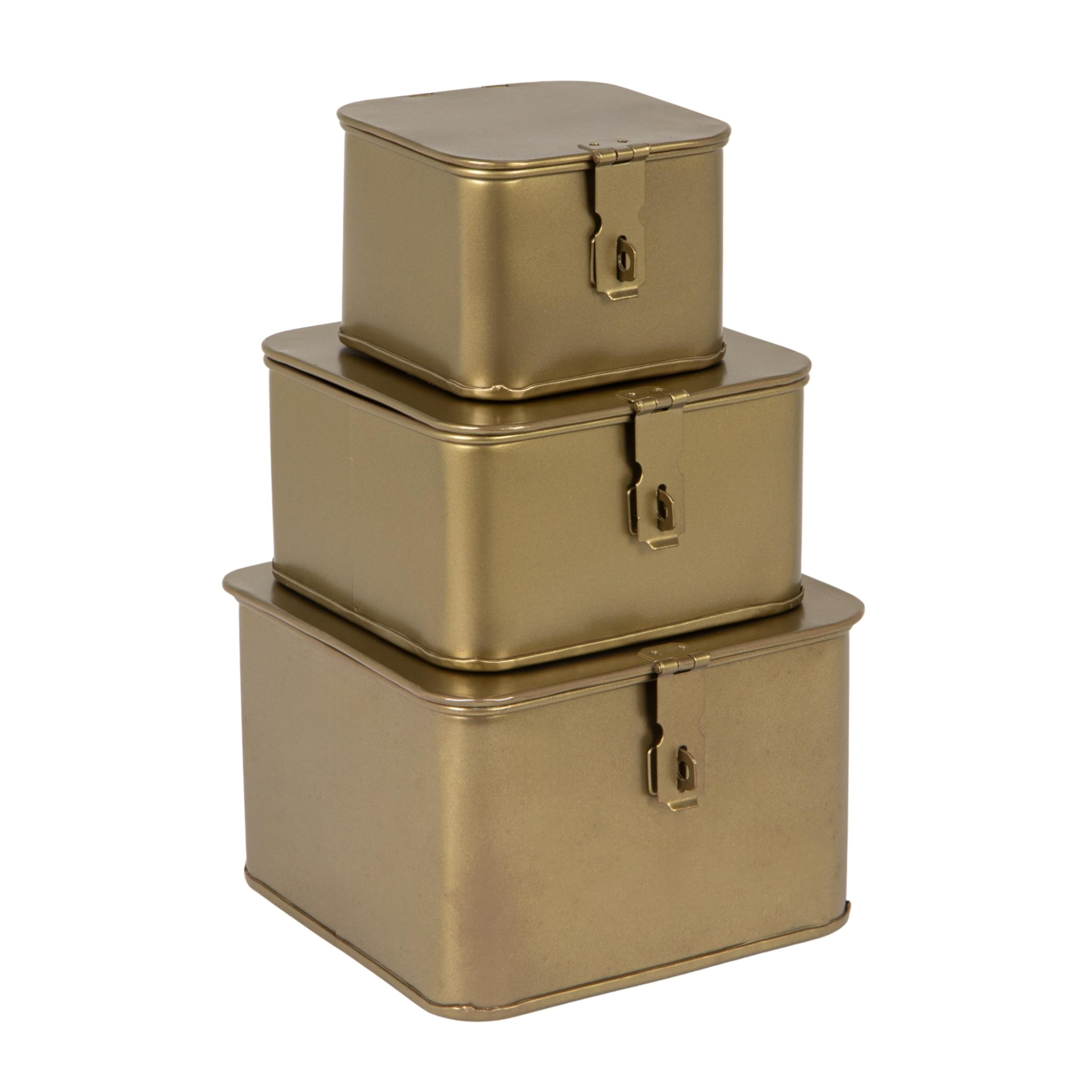 Creative Co-Op Square Decorative Metal Boxes with Gold Finish (Set of 3 Sizes) | Amazon (US)