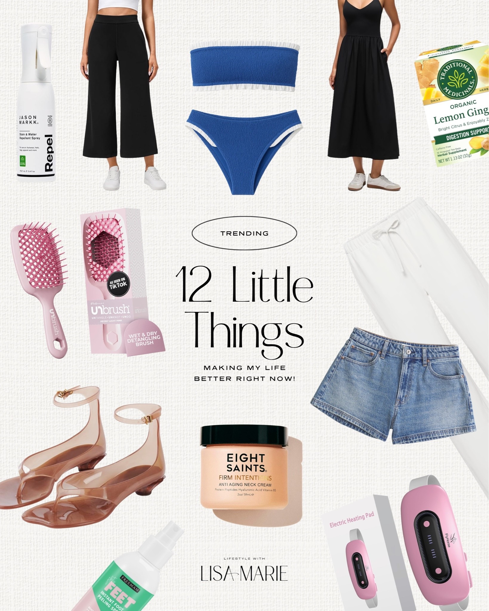 12 little things making my life better right now! Our favorite digestion tea at night. Amazon bra-free maxi in XXS with built-in shelf bra and adjustable straps. Neck firming cream. Wrinkle resistant pants in XS regular - I also ordered short length to try. My favorite smoothing and detangling brush. Amazon modal blend wide leg pants in XXS. Amazon jelly heels - I’m a 6.5 and did a 6 because I didn’t see my size and they fit. Love this heating pad!! Foot spray that instantly peels off dead skin. My sneaker spray that repels dirt and water. The best denim shorts in size 24, curve love. Curve love gives you an extra 2” in hips and thighs and helps eliminate waist gap for pear/hourglass shapes. Linking the regular version if you’re more straight and narrow.

#LTKPetite #LTKBeauty #LTKTravel