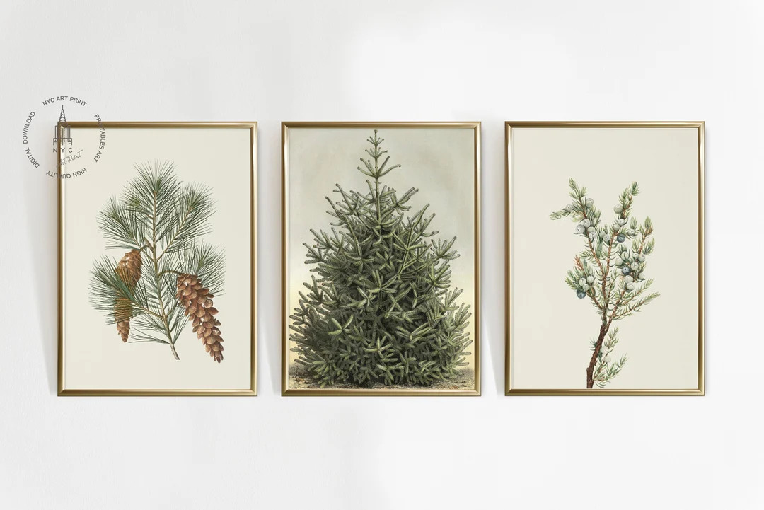 Christmas Prints Gallery Wall Set of 3, Vintage Christmas Printable Wall Art, Holiday Decor, Chri... | Etsy (US)