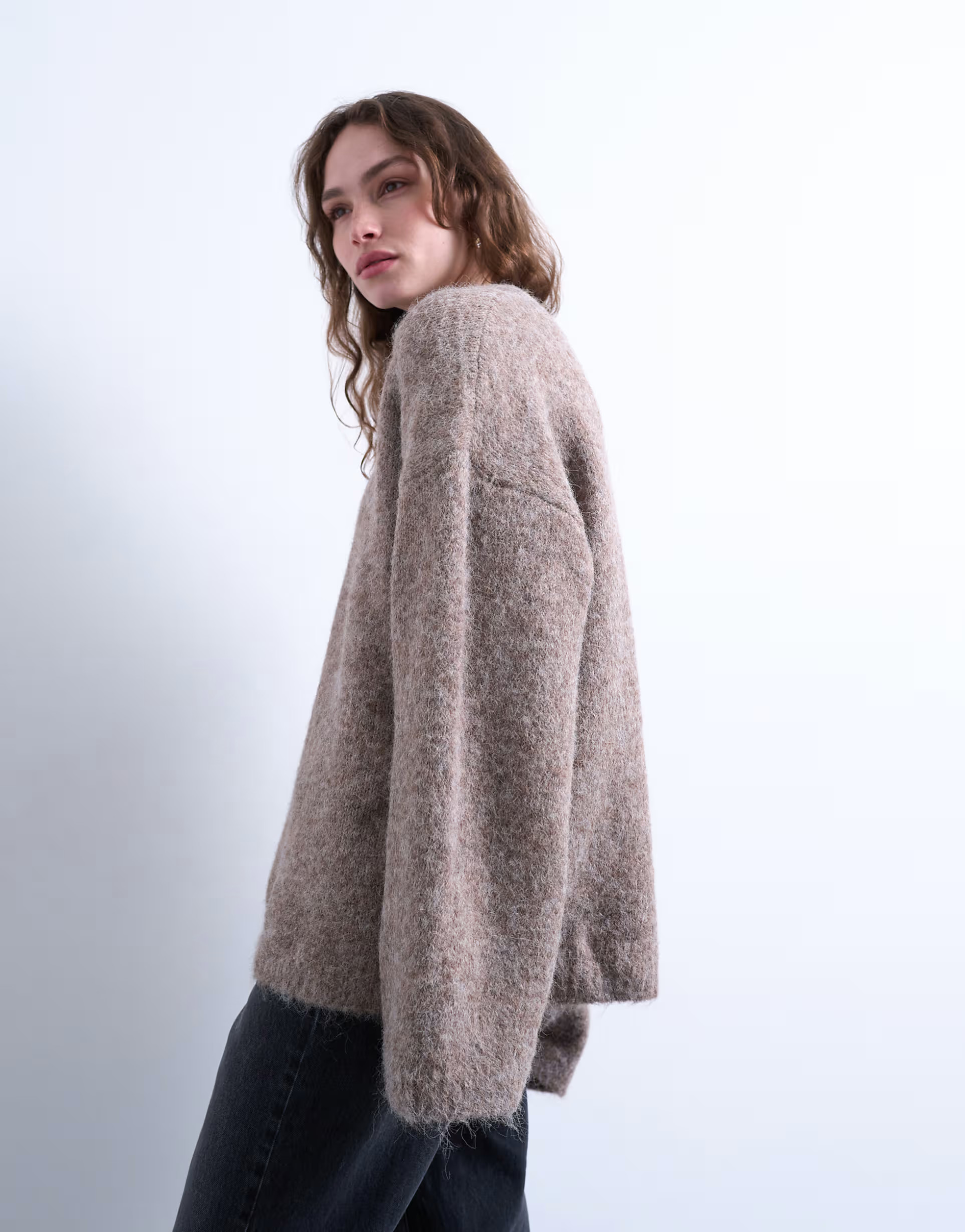Topshop knitted boxy fluffy crew oversized jumper in coffee | ASOS | ASOS (Global)