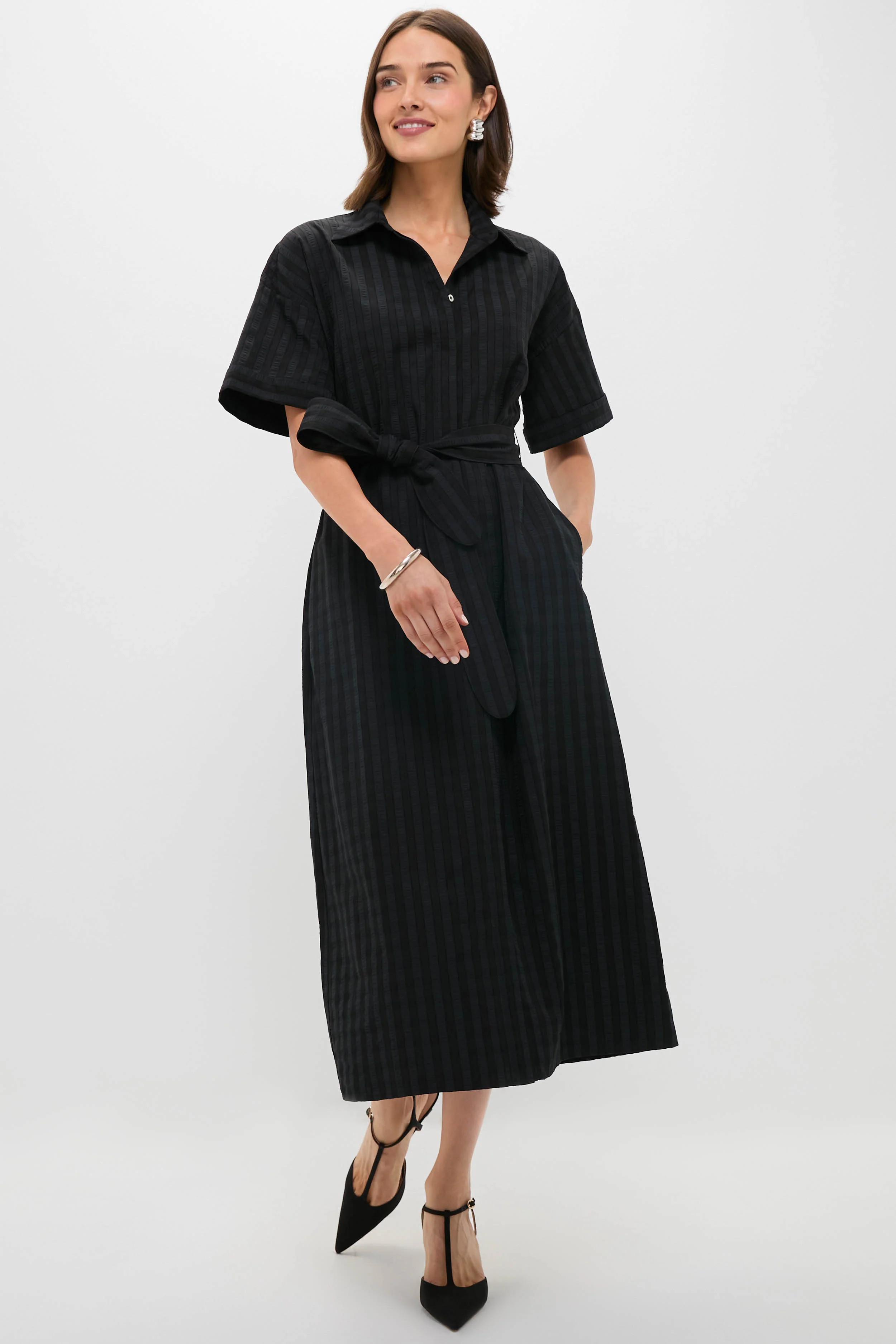 Black Windowpane Seersucker Zacara Dress | Tuckernuck (US)