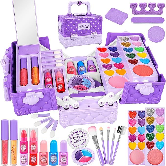 Kids Makeup Kit for Girls 44 Pcs Washable Makeup Kit,Real Cosmetic for Little Girls,Pretend Play ... | Amazon (US)
