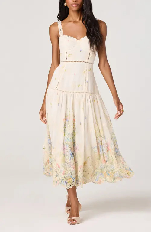 ASTR the Label Pellagia Eyelet Maxi Dress in Cream Multi Floral at Nordstrom, Size Large | Nordstrom