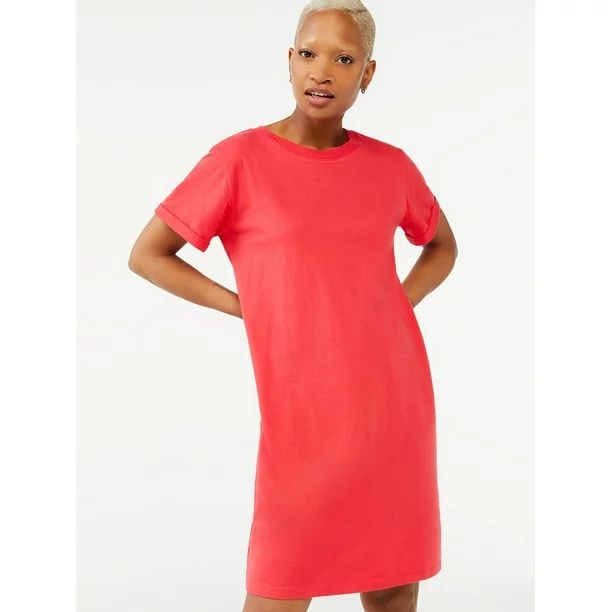 Free Assembly Women's Short Sleeve T-Shirt Dress with Cuffed Sleeves | Walmart (US)