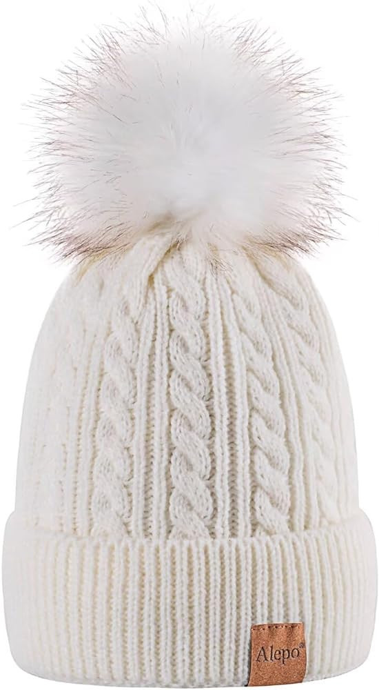 Alepo Womens Winter Beanie Hat, Warm Fleece Lined Knitted Soft Ski Cuff Cap with Pom Pom | Amazon (US)