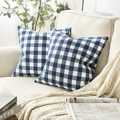 Phantoscope Pack of 2 Checker Plaid Gingham Throw Pillow Covers Farmhouse Classic Rustic Decorative  | Amazon (US)