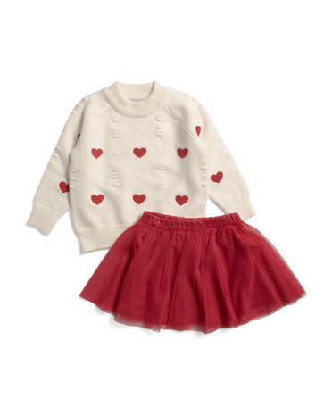 Toddler Girls 2pc Embroidered Heart Sweater And Skirt Set | TJ Maxx