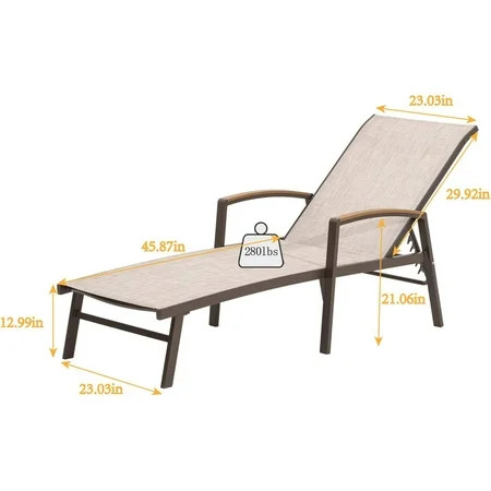 happy homeAdjustable Aluminum Patio Chaise Lounge Chair with Polywood Arms 5 Positions and Lay Flat  | Walmart (US)