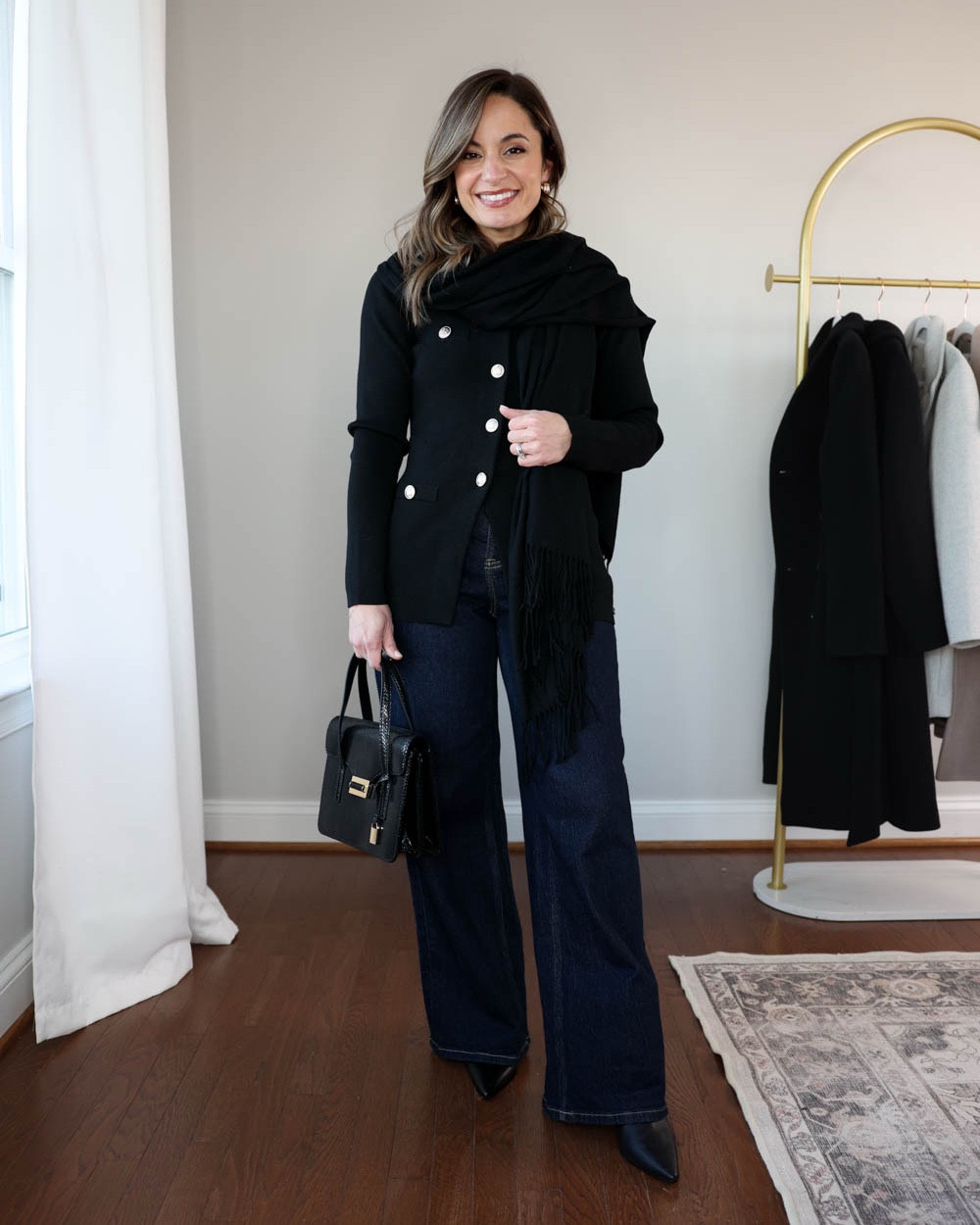 Elevated workwear outfits with jeans!

Outfit 1:
Jeans (Spanx): petite xs
Cardigan (Ann Taylor): petite xxs
Scarf (Amazon)
Boots: tts

Outfit 2:
Mongolian Cashmere Cardigan Sweater (Quince): XS in forest floor green
Bella Wide-Leg Jeans (Quince): 24 x 28” in midnight blue
Cotton Jersey Top (Quince): XS in white
Boots: tts

Outfit 3:
Jeans (Madewell): petite 24 - 10.5” rise, 28” inseam pipestone wash 
Loafers (Sam Edelman): tts in French sand 
Blazer (Ann Taylor): in petite xxs 
Belt (Quince) 
Scarf - similar linked 

My measurements for reference: I’m 4’10” and 105lbs. My bust, waist, and hip measurement is 32”, 24”, and 36”.

#LTKPetite #LTKootd #LTKWorkwear