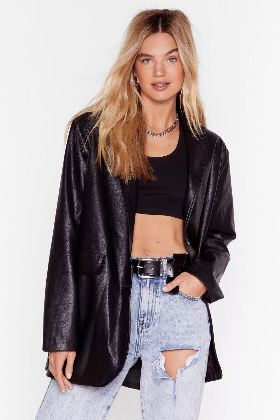 Faux Leather Single Breasted Blazer | Nasty Gal (US)