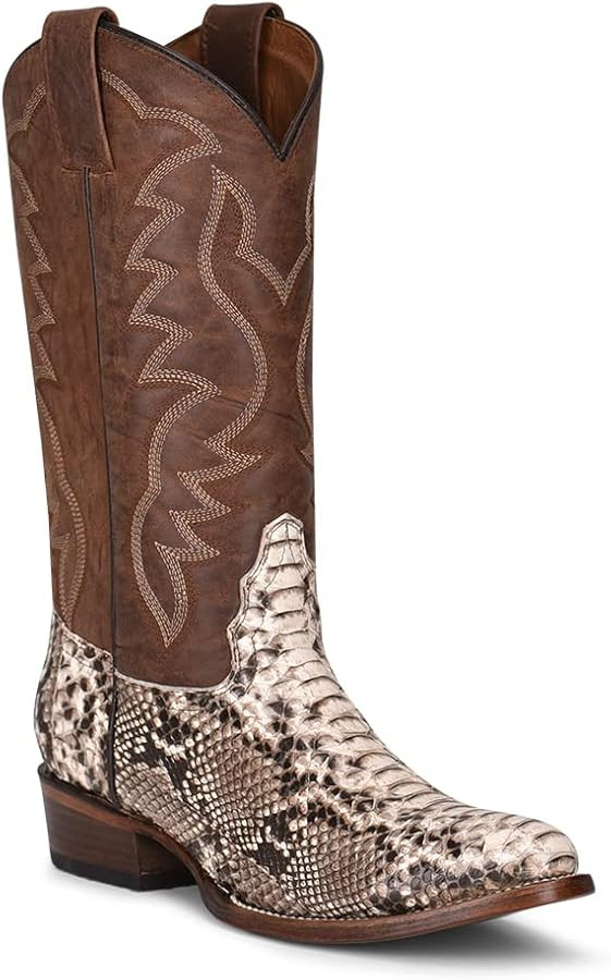 Circle G MEN'S NATURAL/BROWN PYTHON EMBROIDERY ROUND TOE, LEATHER SOLE, WESTERN L5830 | Amazon (US)