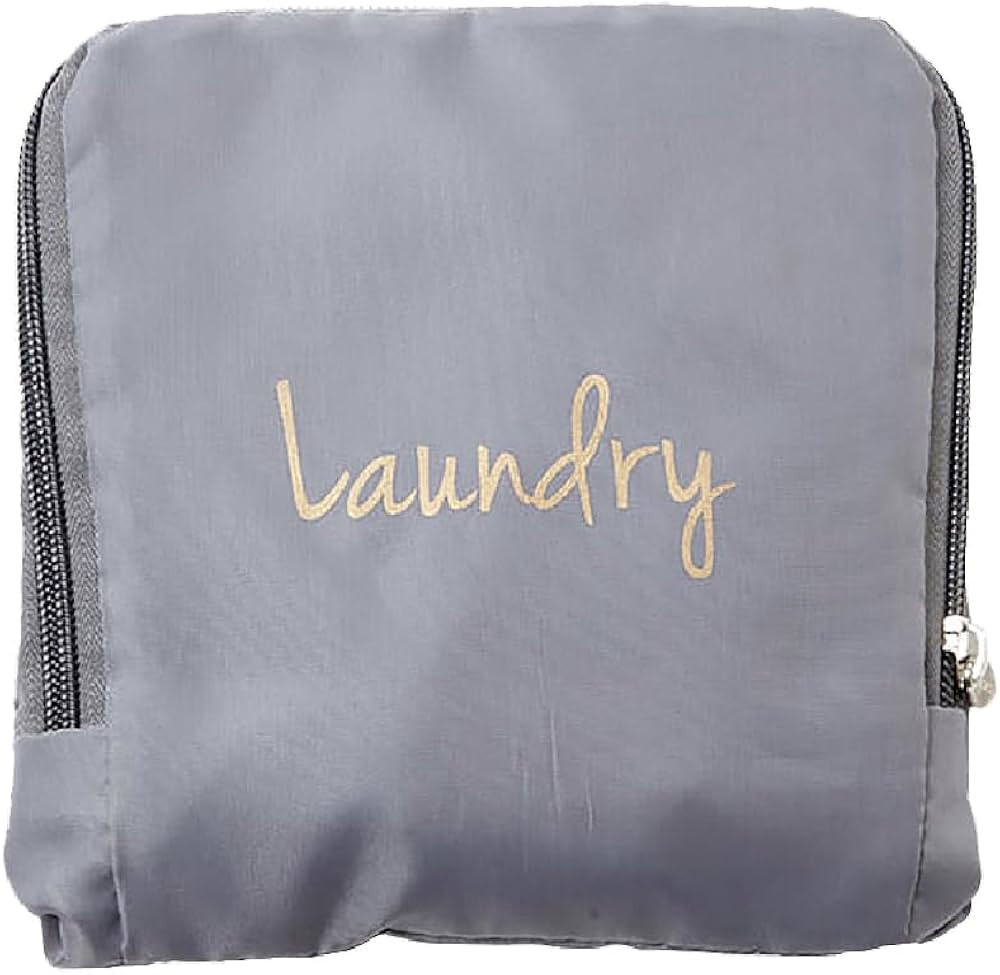 Miamica Foldable Travel Laundry Bag, Grey & Gold – Measures 21” x 22” When Fully Opened –... | Amazon (US)