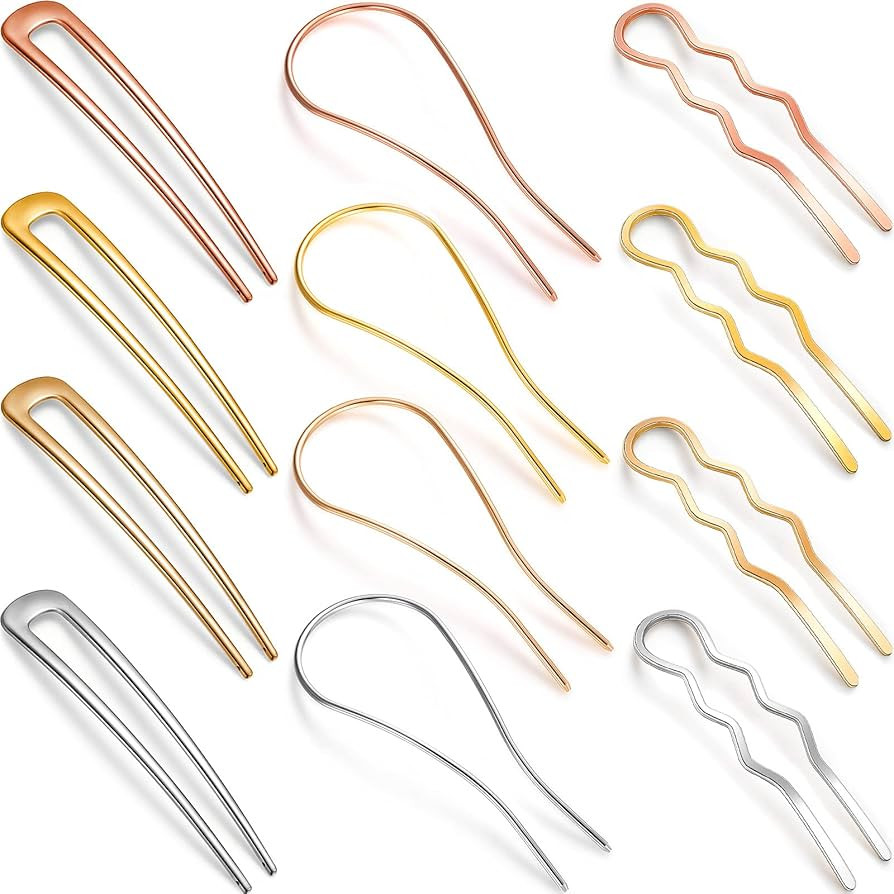 12 Pieces Metal U Shaped Hairpins U Shaped Hair Pin Stick Hair Pin Fork Sticks French Hair Pin 2 ... | Amazon (US)