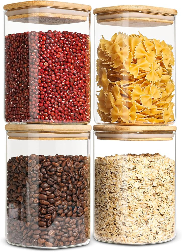ComSaf Airtight Glass Storage Canister with Wood Lid 1.1L Set of 4, Clear Food Storage Container ... | Amazon (CA)