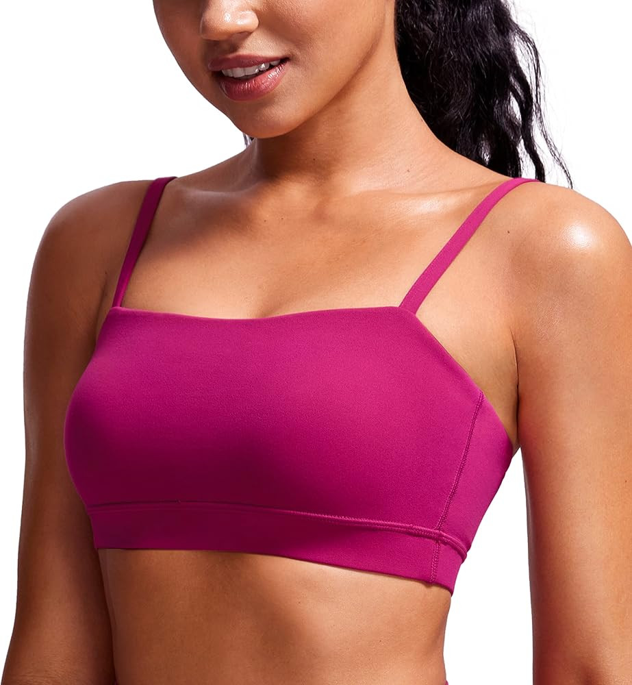 CRZ YOGA Butterluxe Womens Adjustable Spaghetti Thin Strap Sports Bra - Padded Wireless Square Ne... | Amazon (US)