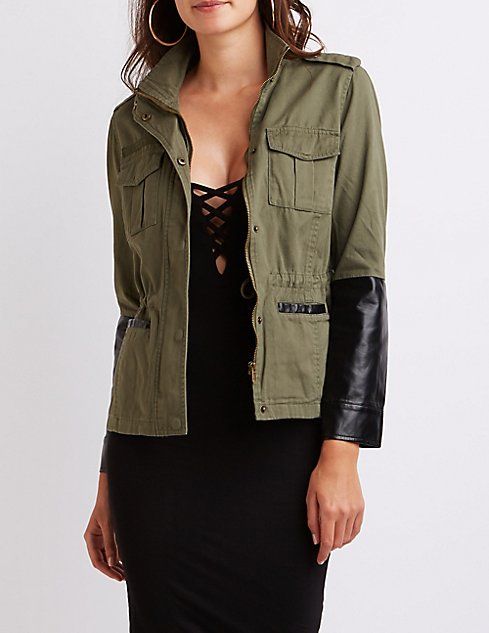 Faux Leather-Trim Anorak Jacket | Charlotte Russe