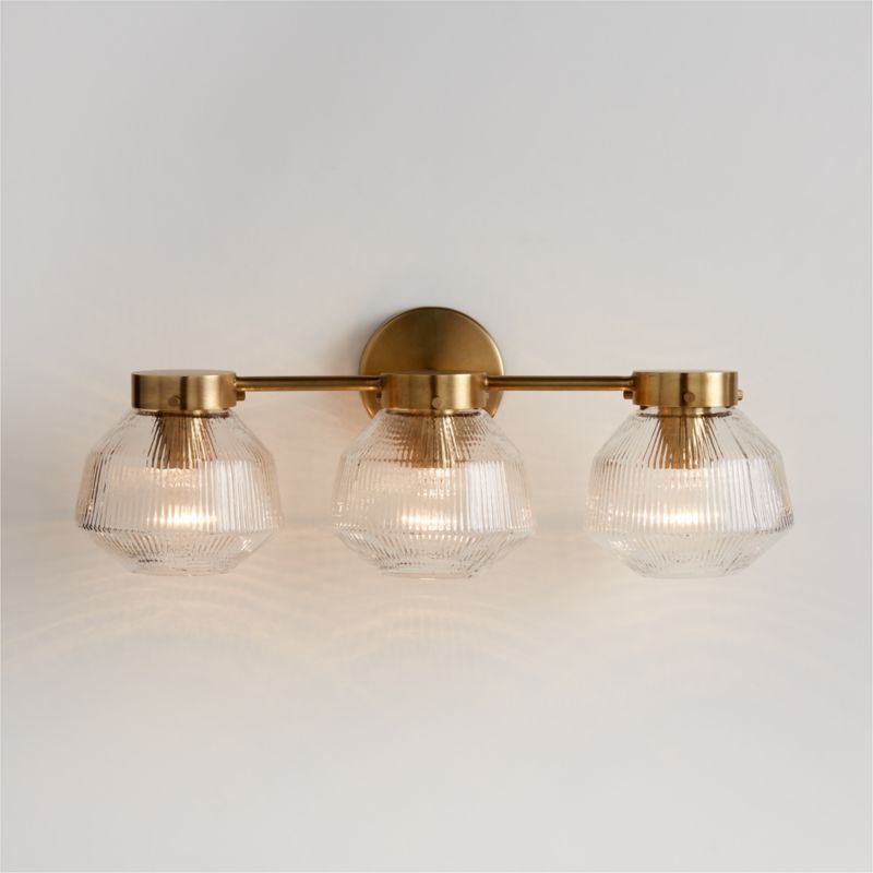 Aiden Ribbed Glass Brass 3-Bathroom Vanity Light Wall Sconce + Reviews | Crate & Barrel | Crate & Barrel